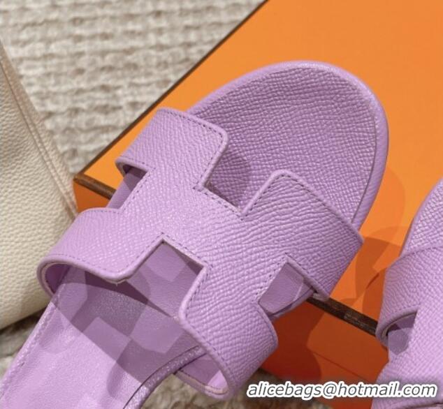 Durable Hermes Classic Oasis Heel Slide Sandals 4.5cm in Palm Grained Leather Purple 123026