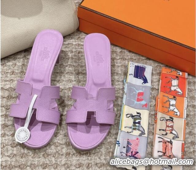 Durable Hermes Classic Oasis Heel Slide Sandals 4.5cm in Palm Grained Leather Purple 123026