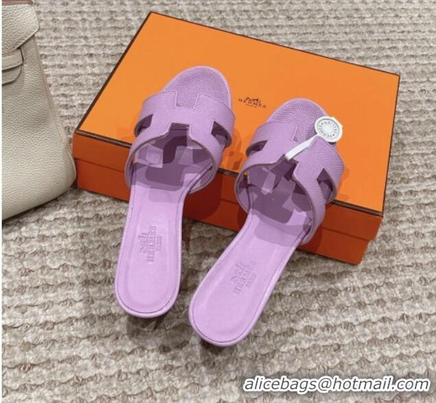 Durable Hermes Classic Oasis Heel Slide Sandals 4.5cm in Palm Grained Leather Purple 123026