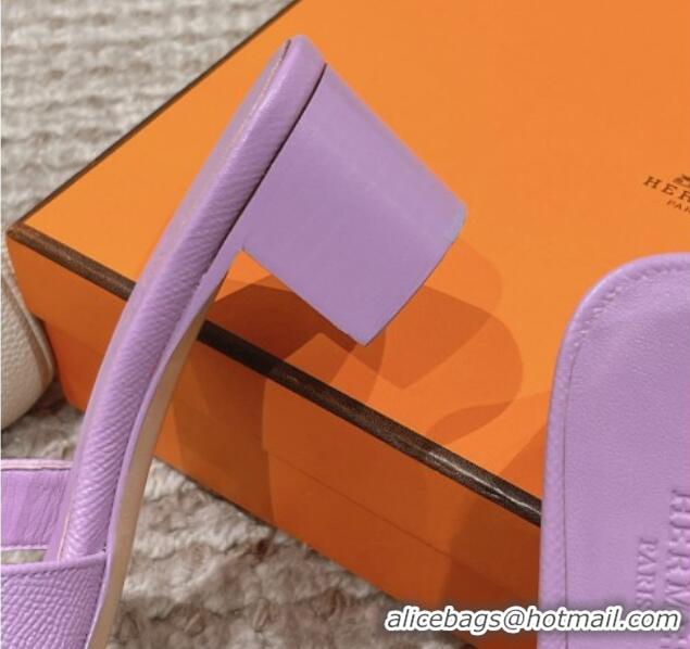 Durable Hermes Classic Oasis Heel Slide Sandals 4.5cm in Palm Grained Leather Purple 123026