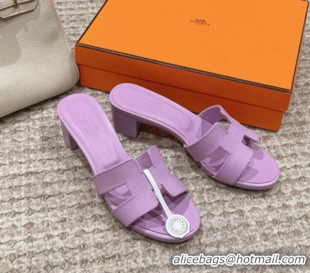 Durable Hermes Classic Oasis Heel Slide Sandals 4.5cm in Palm Grained Leather Purple 123026