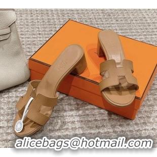 Unique Style Hermes Classic Oasis Heel Slide Sandals 4.5cm in Palm Grained Leather Light Brown 0123027