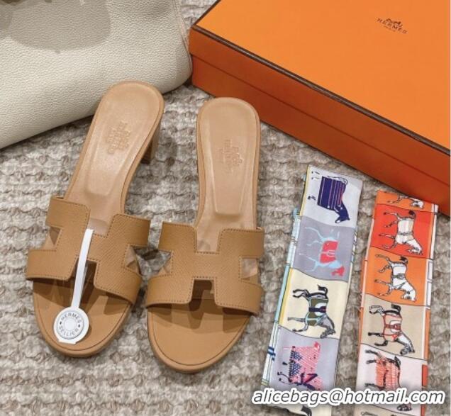 Unique Style Hermes Classic Oasis Heel Slide Sandals 4.5cm in Palm Grained Leather Light Brown 0123027