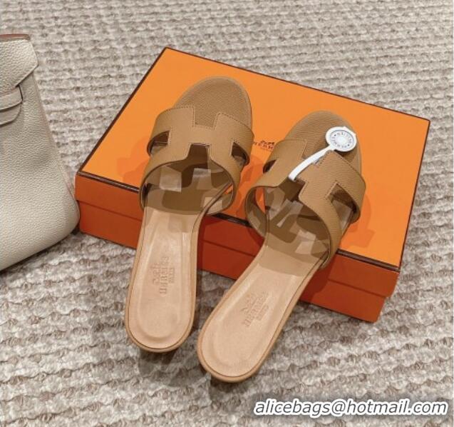 Unique Style Hermes Classic Oasis Heel Slide Sandals 4.5cm in Palm Grained Leather Light Brown 0123027