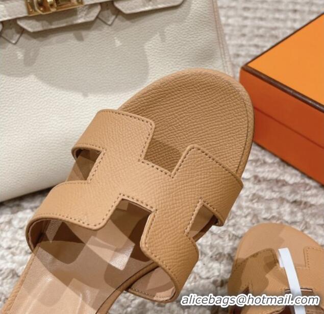 Unique Style Hermes Classic Oasis Heel Slide Sandals 4.5cm in Palm Grained Leather Light Brown 0123027