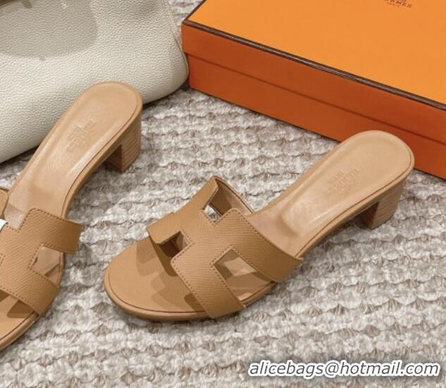 Unique Style Hermes Classic Oasis Heel Slide Sandals 4.5cm in Palm Grained Leather Light Brown 0123027