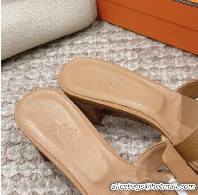 Unique Style Hermes Classic Oasis Heel Slide Sandals 4.5cm in Palm Grained Leather Light Brown 0123027