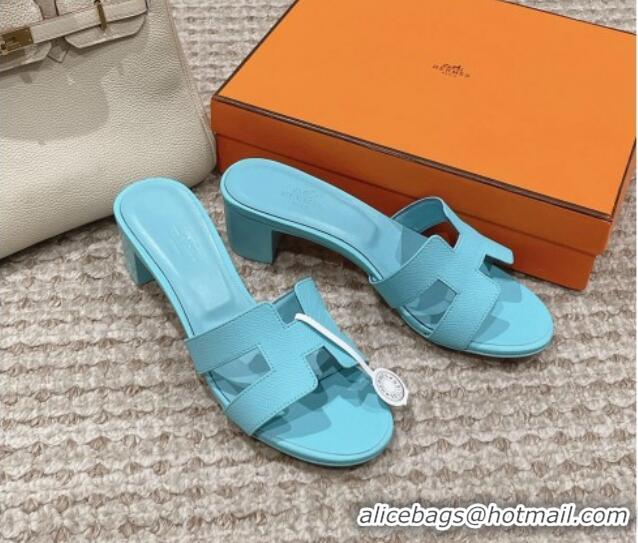 Charming Hermes Classic Oasis Heel Slide Sandals 4.5cm in Palm Grained Leather Blue 123028