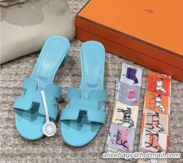 Charming Hermes Classic Oasis Heel Slide Sandals 4.5cm in Palm Grained Leather Blue 123028