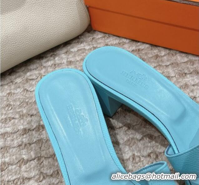 Charming Hermes Classic Oasis Heel Slide Sandals 4.5cm in Palm Grained Leather Blue 123028