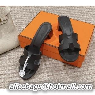 Good Looking Hermes Classic Oasis Heel Slide Sandals 4.5cm in Palm Grained Leather All Black 123029