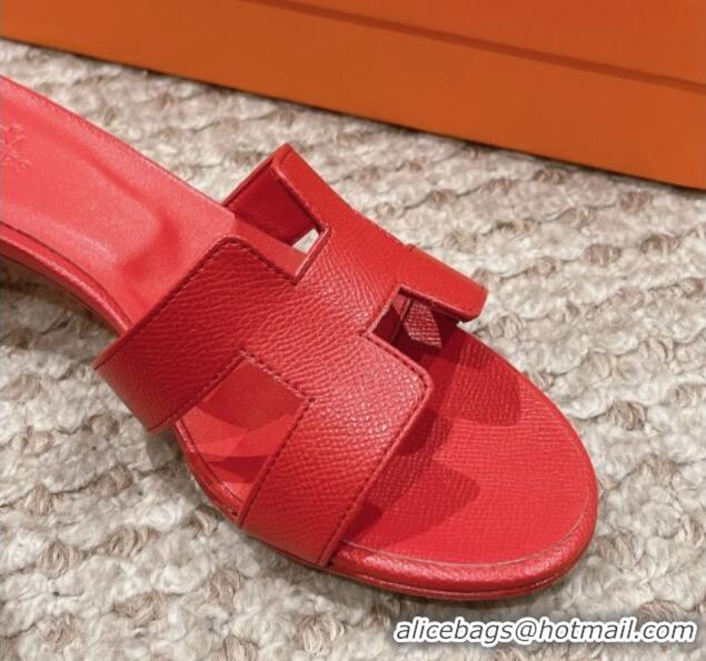 Top Design Hermes Classic Oasis Heel Slide Sandals 4.5cm in Palm Grained Leather Red 123030