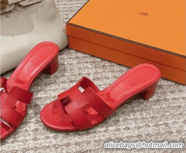 Top Design Hermes Classic Oasis Heel Slide Sandals 4.5cm in Palm Grained Leather Red 123030