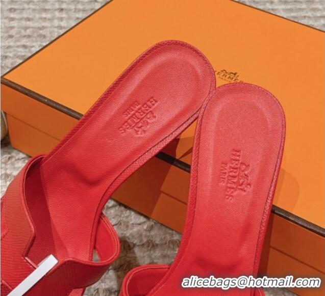 Top Design Hermes Classic Oasis Heel Slide Sandals 4.5cm in Palm Grained Leather Red 123030