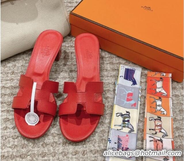 Top Design Hermes Classic Oasis Heel Slide Sandals 4.5cm in Palm Grained Leather Red 123030