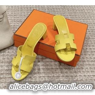 Shop Duplicate Hermes Classic Oasis Heel Slide Sandals 4.5cm in Palm Grained Leather Yellow 123031