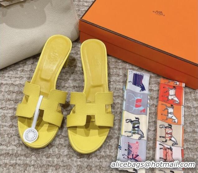 Shop Duplicate Hermes Classic Oasis Heel Slide Sandals 4.5cm in Palm Grained Leather Yellow 123031