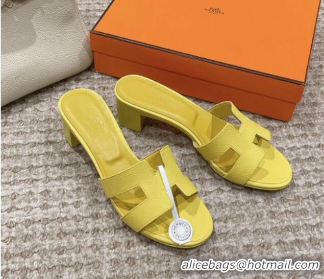 Shop Duplicate Hermes Classic Oasis Heel Slide Sandals 4.5cm in Palm Grained Leather Yellow 123031