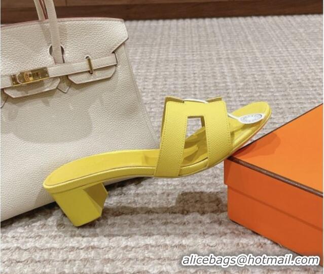 Shop Duplicate Hermes Classic Oasis Heel Slide Sandals 4.5cm in Palm Grained Leather Yellow 123031