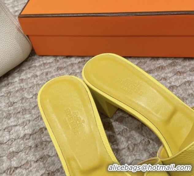 Shop Duplicate Hermes Classic Oasis Heel Slide Sandals 4.5cm in Palm Grained Leather Yellow 123031