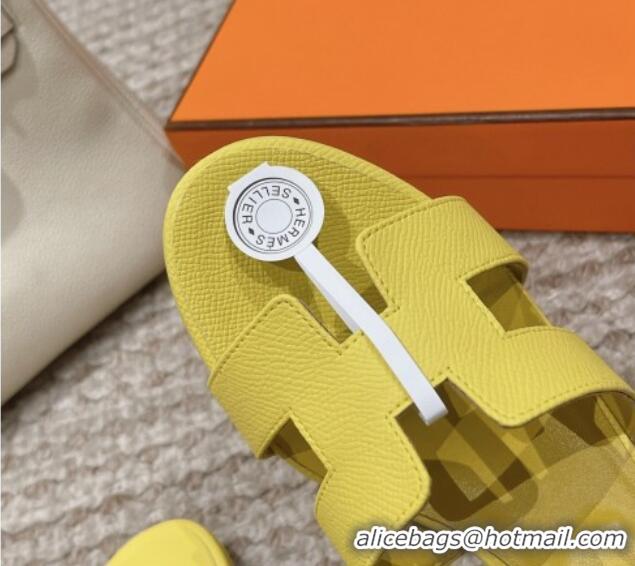 Shop Duplicate Hermes Classic Oasis Heel Slide Sandals 4.5cm in Palm Grained Leather Yellow 123031