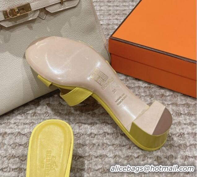 Shop Duplicate Hermes Classic Oasis Heel Slide Sandals 4.5cm in Palm Grained Leather Yellow 123031