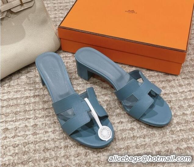 Classic Hot Hermes Classic Oasis Heel Slide Sandals 4.5cm in Palm Grained Leather Blue 123032 