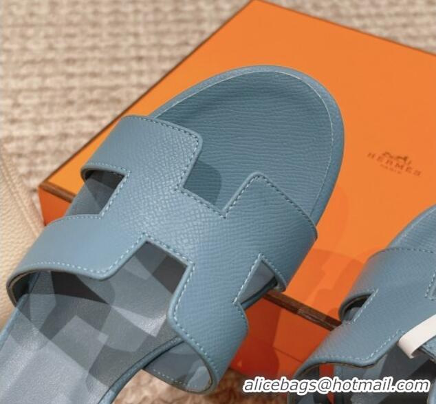 Classic Hot Hermes Classic Oasis Heel Slide Sandals 4.5cm in Palm Grained Leather Blue 123032 