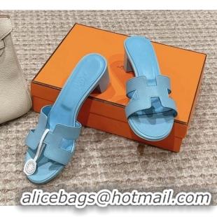 Most Popular Hermes Classic Oasis Heel Slide Sandals 4.5cm in Palm Grained Leather Blue 0123033