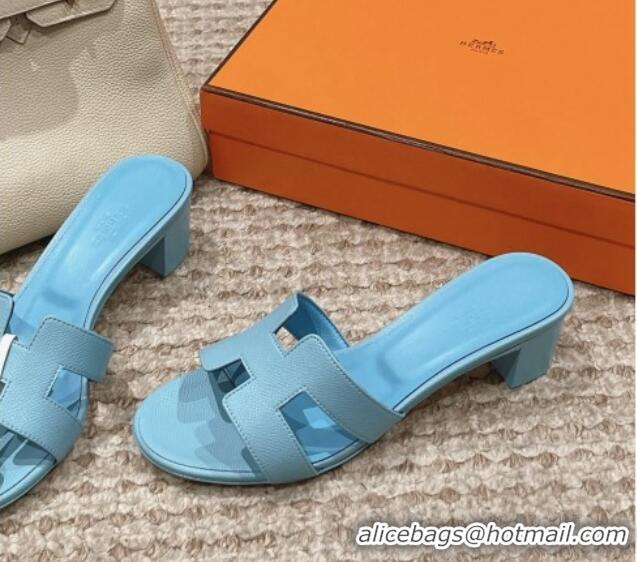 Most Popular Hermes Classic Oasis Heel Slide Sandals 4.5cm in Palm Grained Leather Blue 0123033