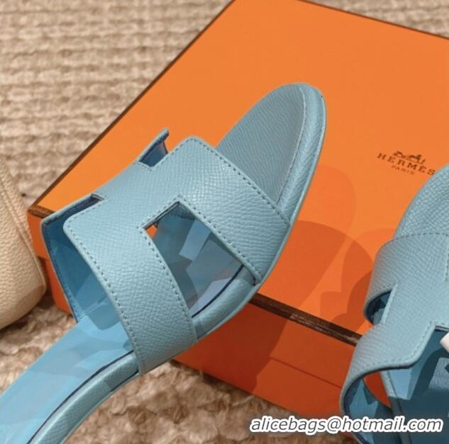 Most Popular Hermes Classic Oasis Heel Slide Sandals 4.5cm in Palm Grained Leather Blue 0123033