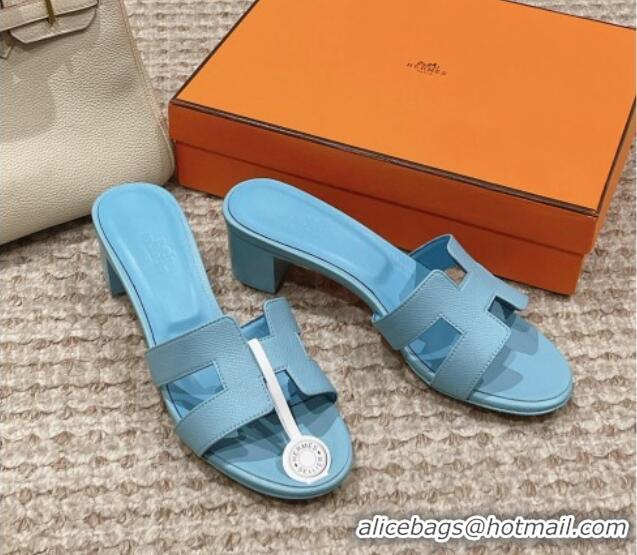 Most Popular Hermes Classic Oasis Heel Slide Sandals 4.5cm in Palm Grained Leather Blue 0123033