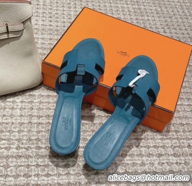 Luxury Cheap Hermes Classic Oasis Heel Slide Sandals 4.5cm in Palm Grained Leather Denim Blue 0123034