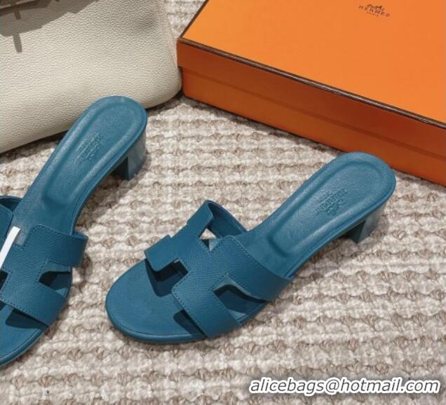 Luxury Cheap Hermes Classic Oasis Heel Slide Sandals 4.5cm in Palm Grained Leather Denim Blue 0123034