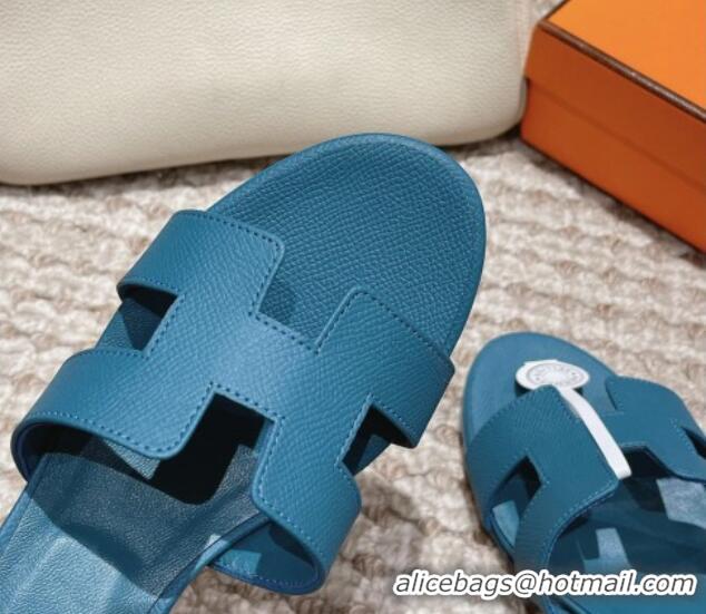 Luxury Cheap Hermes Classic Oasis Heel Slide Sandals 4.5cm in Palm Grained Leather Denim Blue 0123034