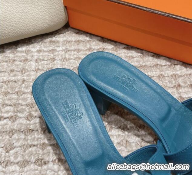 Luxury Cheap Hermes Classic Oasis Heel Slide Sandals 4.5cm in Palm Grained Leather Denim Blue 0123034