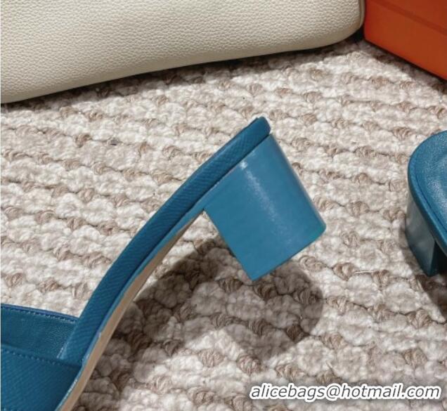 Luxury Cheap Hermes Classic Oasis Heel Slide Sandals 4.5cm in Palm Grained Leather Denim Blue 0123034