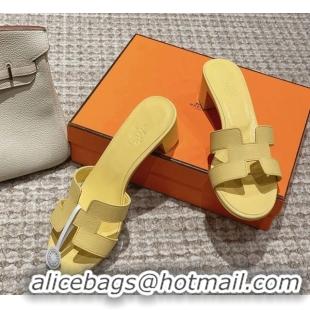 Perfect Hermes Classic Oasis Heel Slide Sandals 4.5cm in Palm Grained Leather Yellow 123035