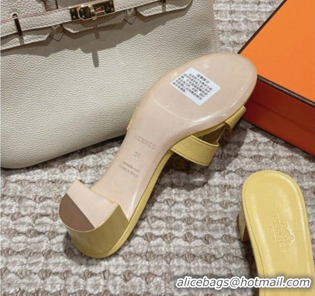 Perfect Hermes Classic Oasis Heel Slide Sandals 4.5cm in Palm Grained Leather Yellow 123035