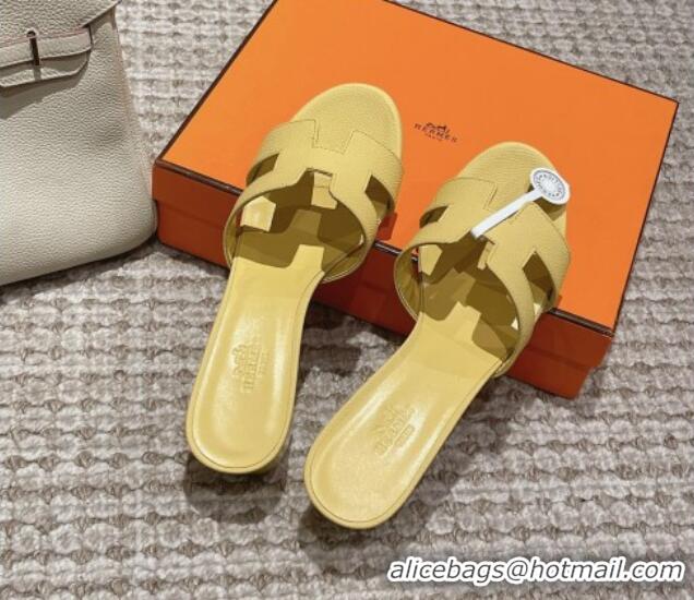 Perfect Hermes Classic Oasis Heel Slide Sandals 4.5cm in Palm Grained Leather Yellow 123035