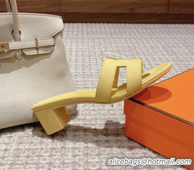 Perfect Hermes Classic Oasis Heel Slide Sandals 4.5cm in Palm Grained Leather Yellow 123035