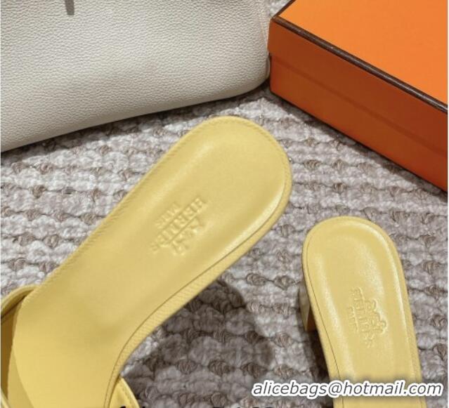 Perfect Hermes Classic Oasis Heel Slide Sandals 4.5cm in Palm Grained Leather Yellow 123035