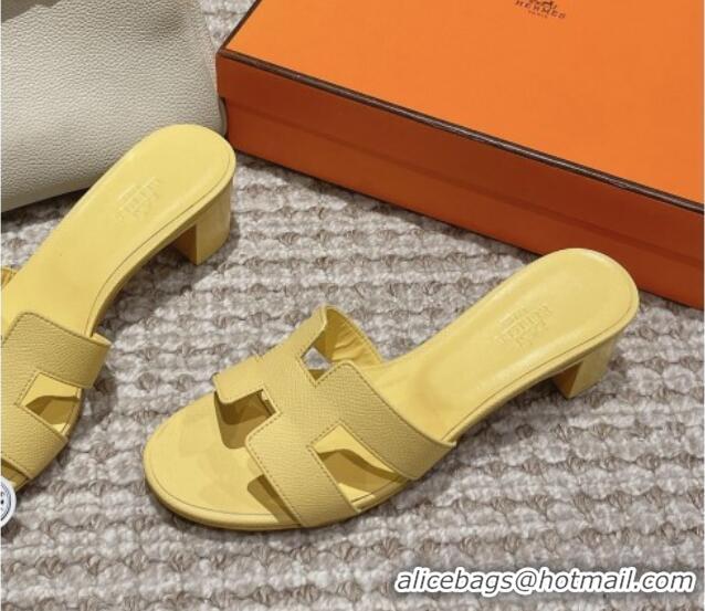 Perfect Hermes Classic Oasis Heel Slide Sandals 4.5cm in Palm Grained Leather Yellow 123035