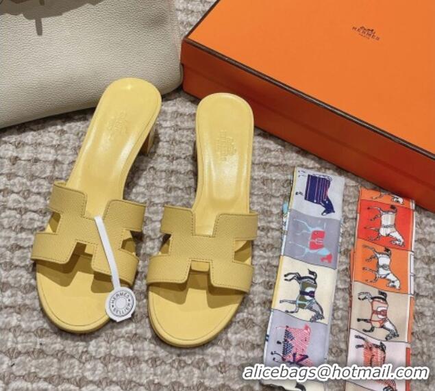 Perfect Hermes Classic Oasis Heel Slide Sandals 4.5cm in Palm Grained Leather Yellow 123035