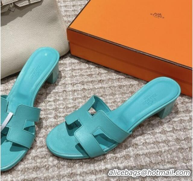 Good Quality Hermes Classic Oasis Heel Slide Sandals 4.5cm in Palm Grained Leather Blue 123036