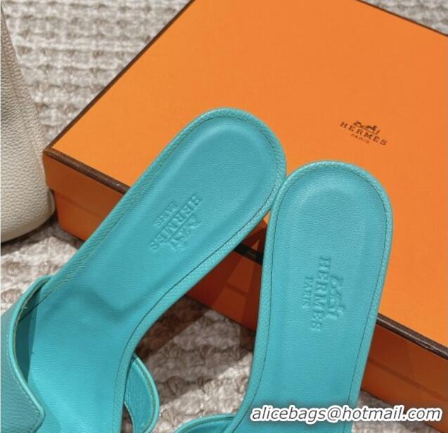 Good Quality Hermes Classic Oasis Heel Slide Sandals 4.5cm in Palm Grained Leather Blue 123036