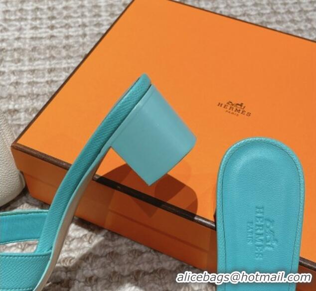 Good Quality Hermes Classic Oasis Heel Slide Sandals 4.5cm in Palm Grained Leather Blue 123036