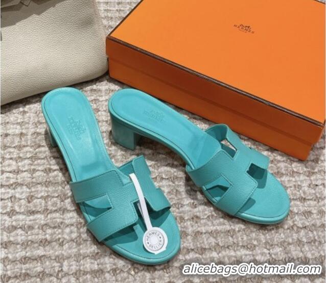 Good Quality Hermes Classic Oasis Heel Slide Sandals 4.5cm in Palm Grained Leather Blue 123036