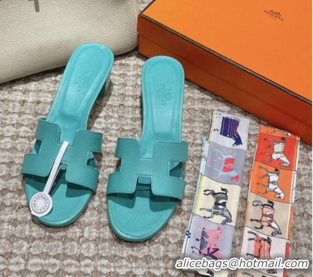 Good Quality Hermes Classic Oasis Heel Slide Sandals 4.5cm in Palm Grained Leather Blue 123036