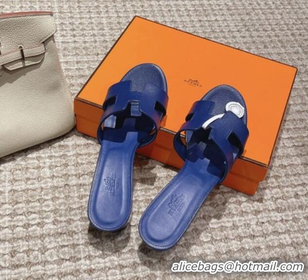 Pretty Style Hermes Classic Oasis Heel Slide Sandals 4.5cm in Palm Grained Leather Blue 123037